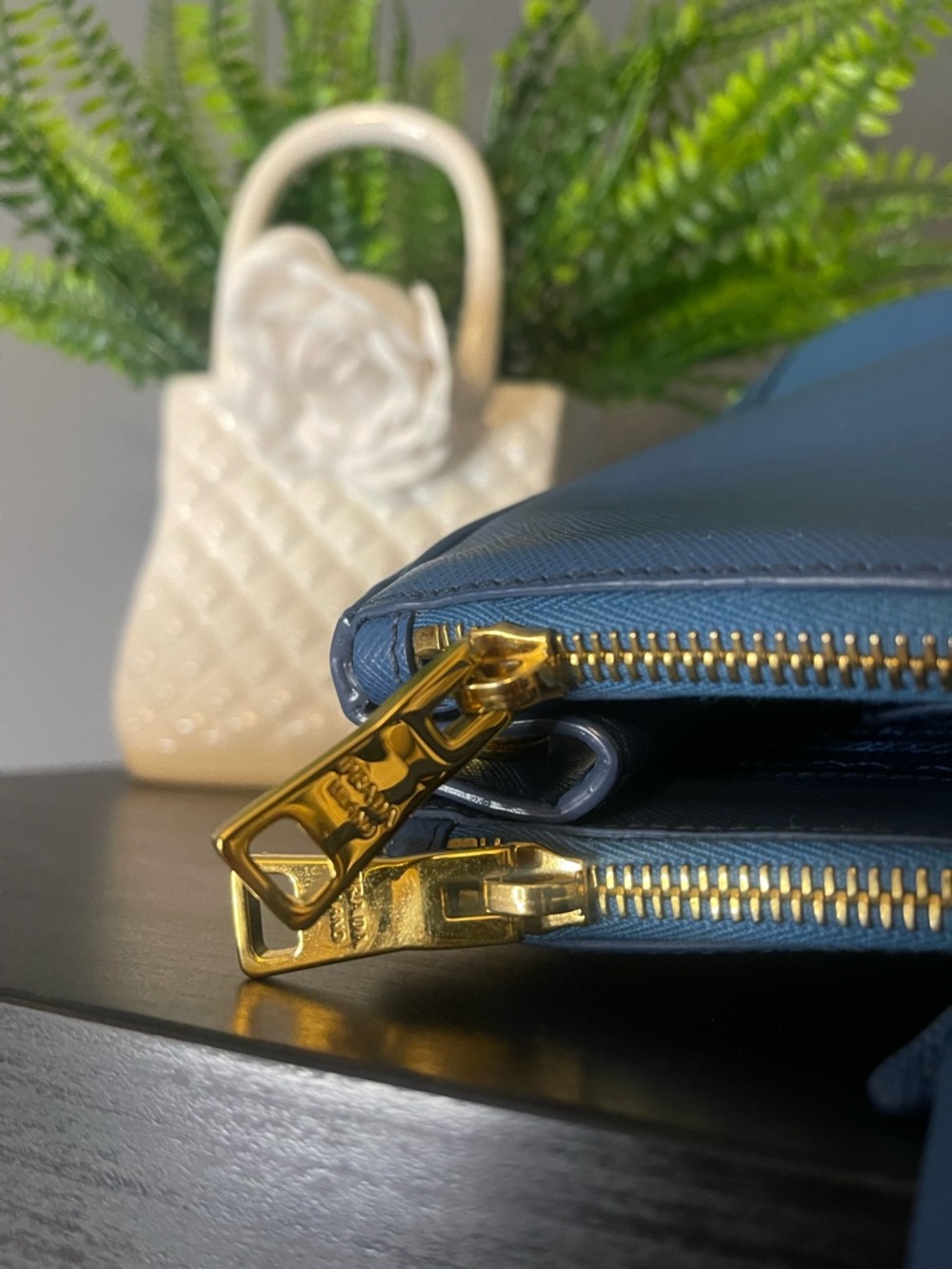 Prada Slate Blue Saffiano Leather Satchel with Gold Hardware - Picture 5 of 12